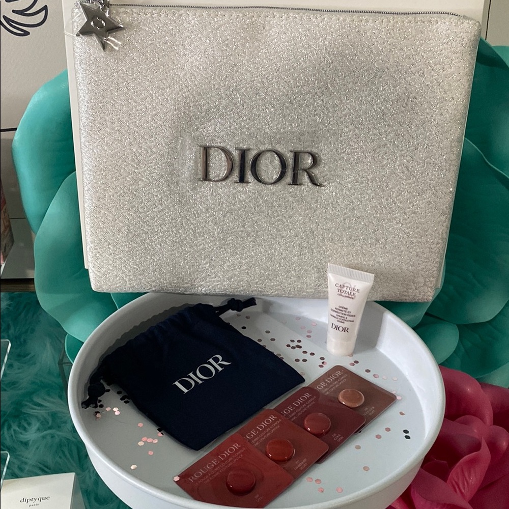 Dior Silver Sparkle Pouch with Makeup Set NIB